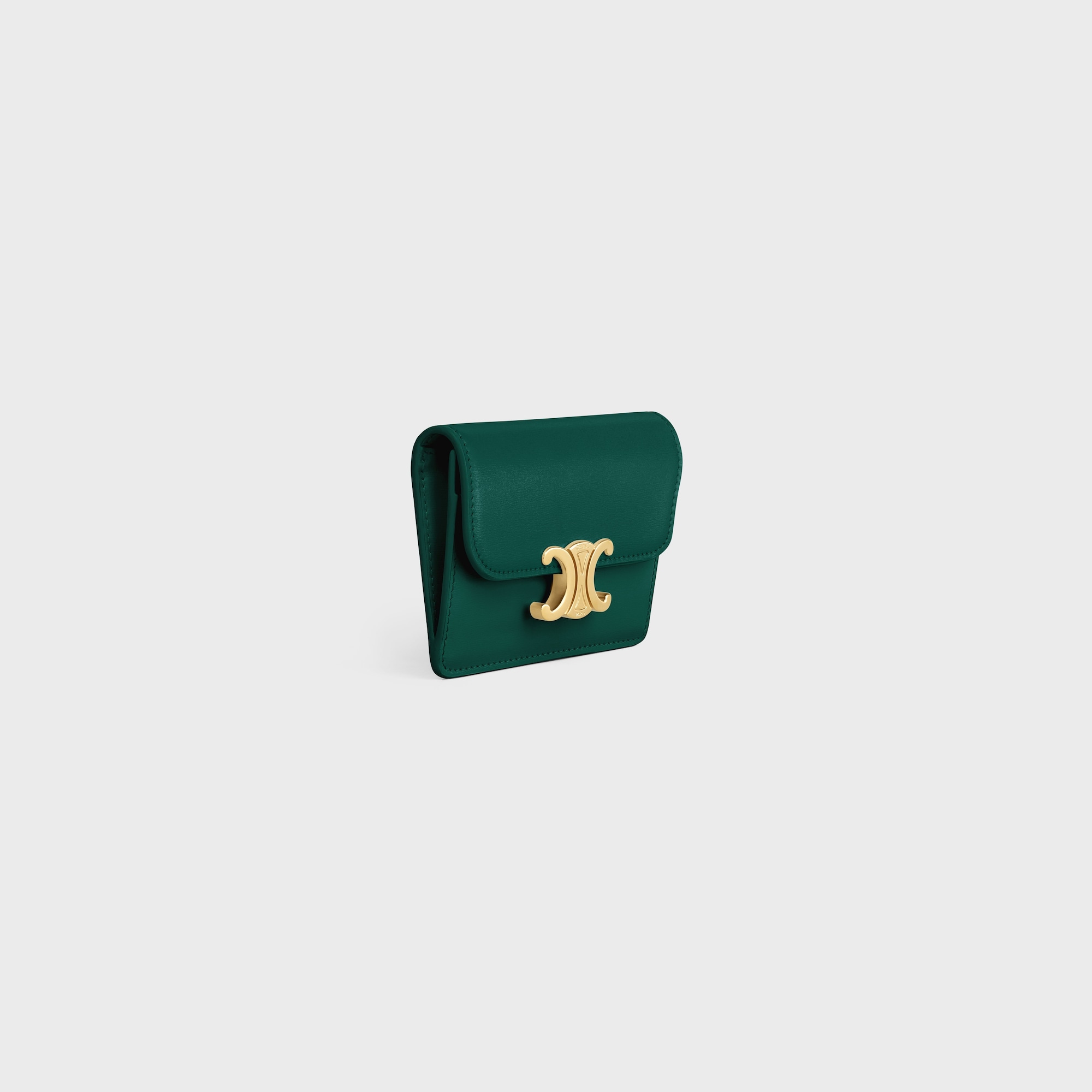 CARD HOLDER WITH FLAP TRIOMPHE IN SHINY CALFSKIN RACING GREEN - Image 2